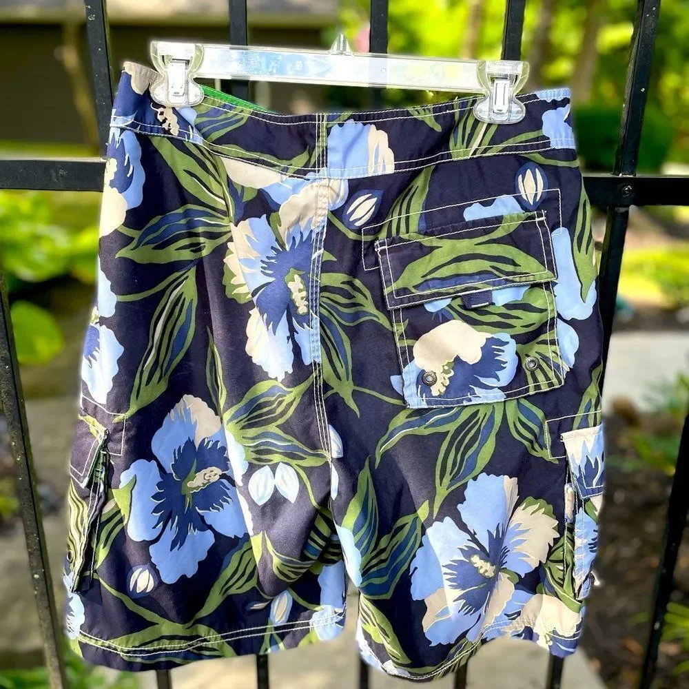 J.CREW classic board shorts in blue and green tropical floral